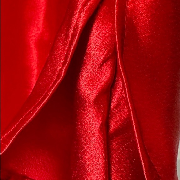 DESIGNER Dress Red Satin Layers Party Cowgirl V Neck Zip NEW Sz L - Picture 11 of 13
